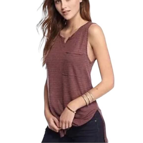 We the Free Oversized Maroon Striped Sleeveless T Shirt XS - Picture 1 of 7